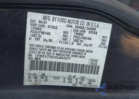 2002 Ford Explorer Xlt from USA, damaged, VIN 1FMZU73E42UB03277